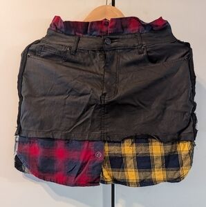 Denim and plaid mini skirt